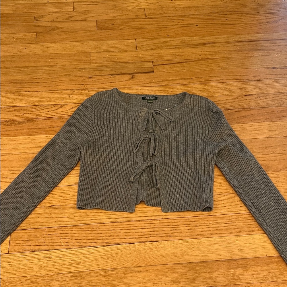 wild fable Gray Ribbed Tie-Front Cropped Cardigan